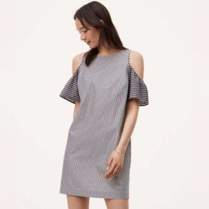 LOFT Grey/White Cold Shoulder Shift Dress - Size 00P